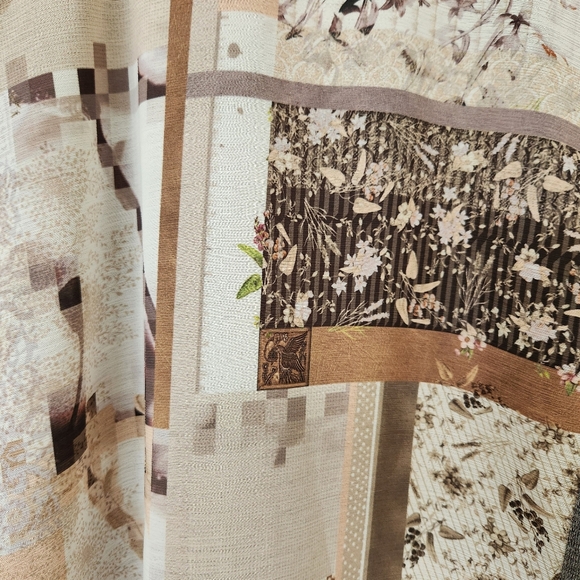 Zara Patchwork Print Top Semi Sheer Lightweight Short Sleeves Neutral Gray Small - Picture 6 of 13